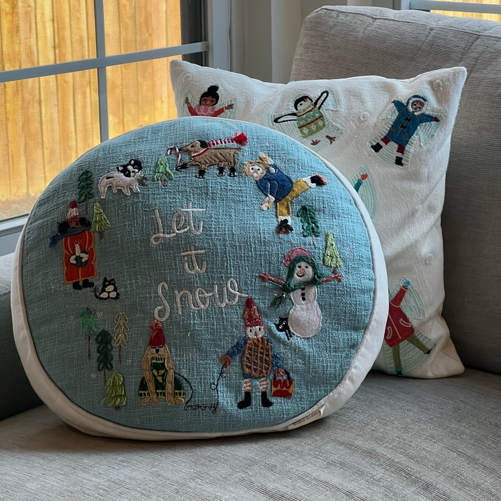 Let it snow embroidered accent pillow winter pillow
